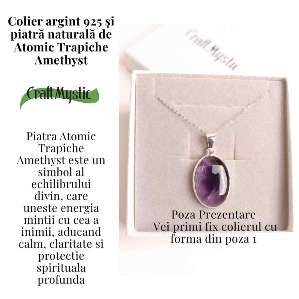 Colier argint 925 cu piatra naturala Atomic Trapiche Amethyst in forma de lacrima – Purtator al Luminilor Spirituale [4]