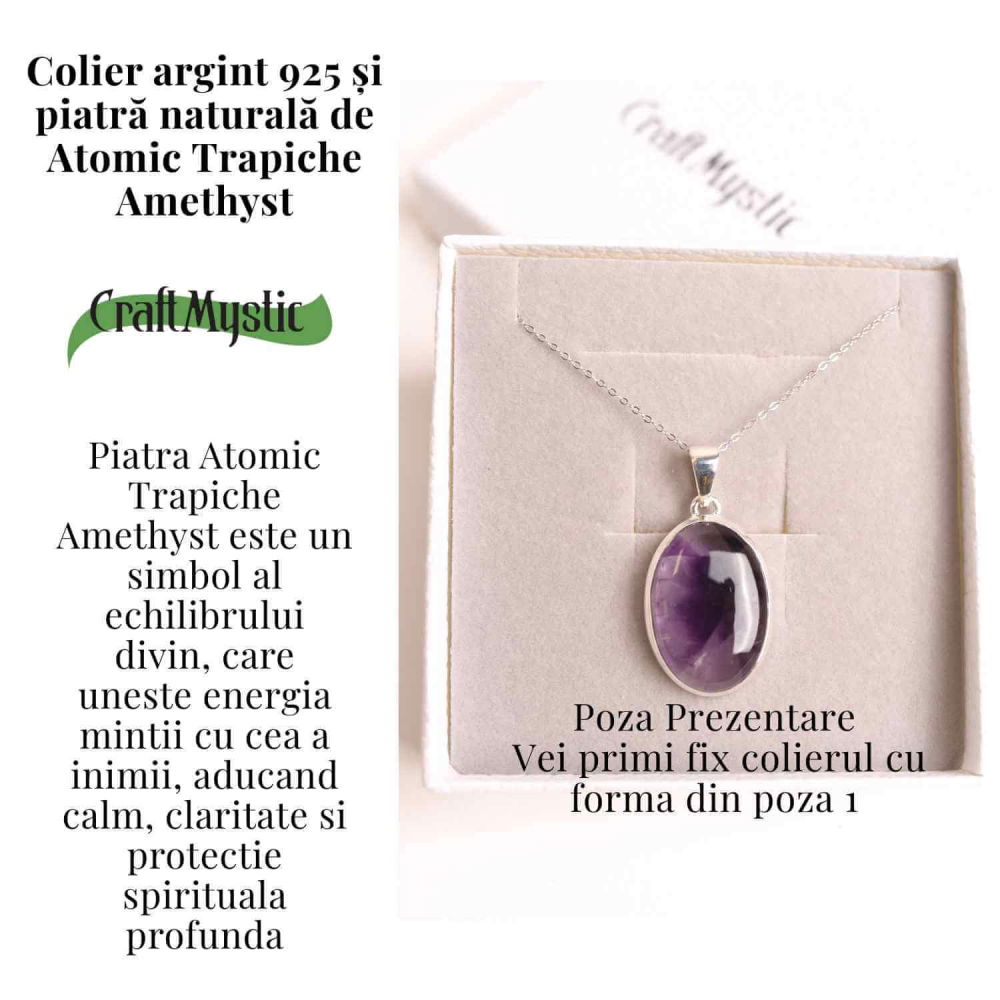 Colier argint 925 cu piatra naturala Atomic Trapiche Amethyst dreptunghiular – Claritate si Echilibru Divin [3]