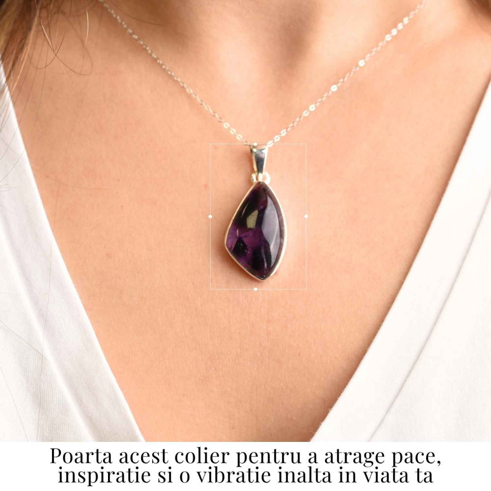 Colier argint 925 cu piatra naturala Atomic Trapiche Amethyst forma marquise – Intuitie si Protectie Spirituala [2]