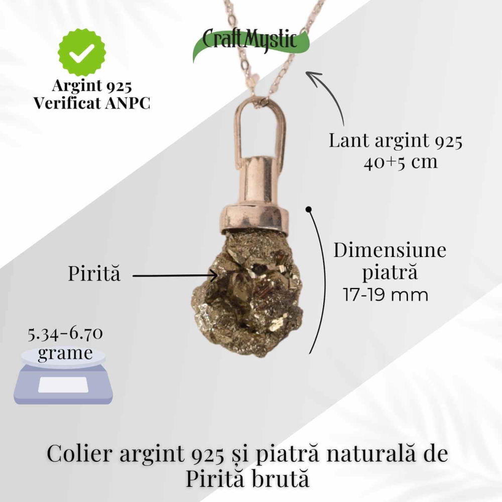 Colier Argint 925 cu Piatra Naturala de Pirita Bruta – Protectie si Energie Abundenta [4]