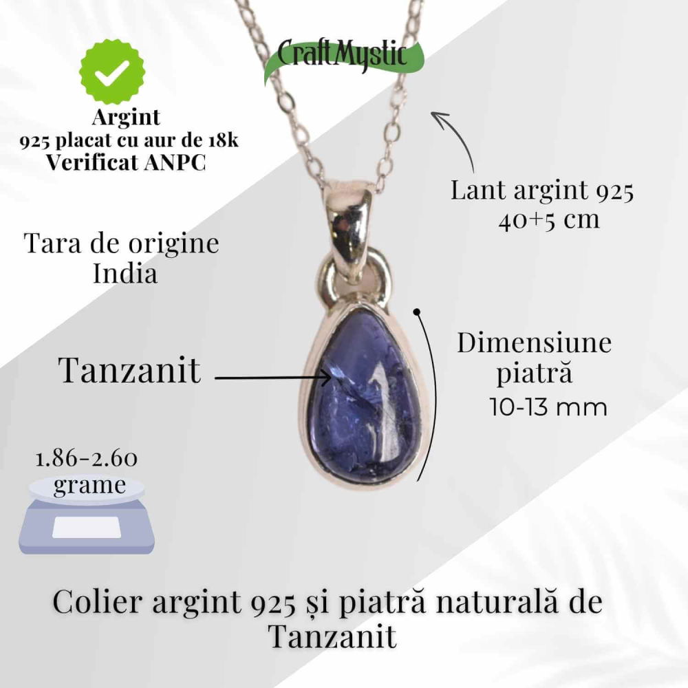 Colier argint 925 cu piatra naturala Tanzanit lacrima – Claritate, Intuitie si Renastere Interioara [5]