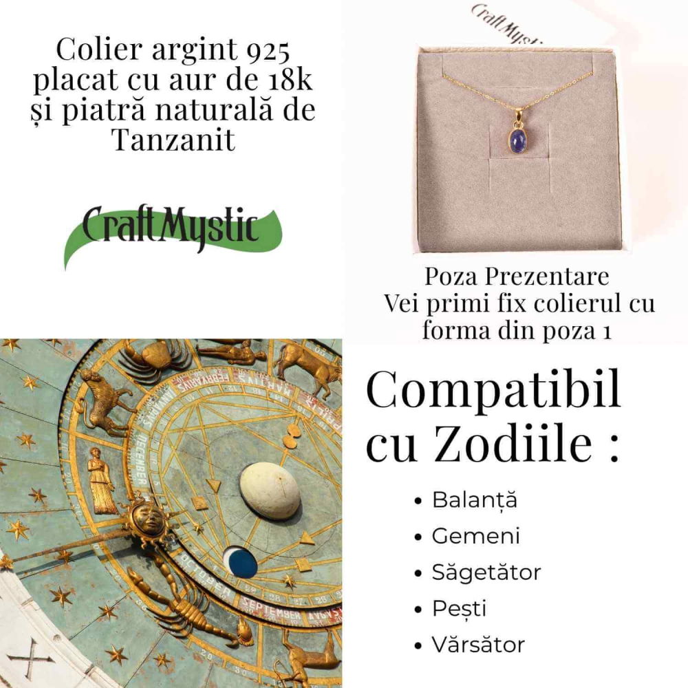Colier Argint 925 placat cu Aur 18K si Tanzanit Lacrima – Claritate si Renastere Spirituala [5]