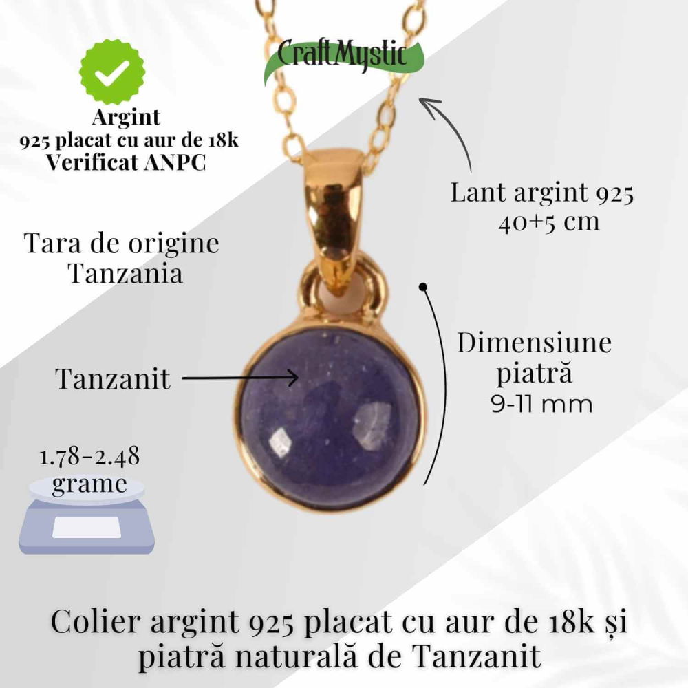 Colier Argint 925 placat cu Aur 18K si Tanzanit Rotund – Claritate si Transformare Interioara [4]