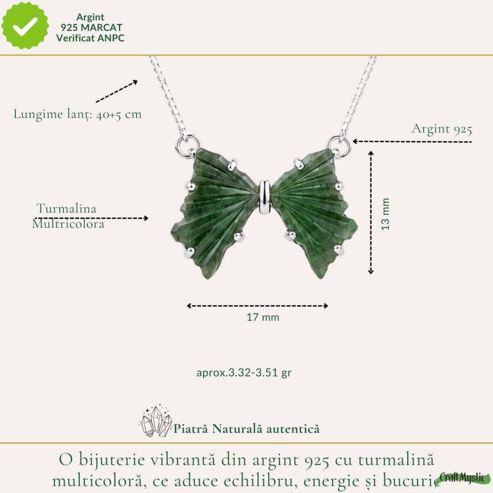 Colier Argint 925 cu Turmalina Multicolora Fluture – Bucurie si Energie [4]