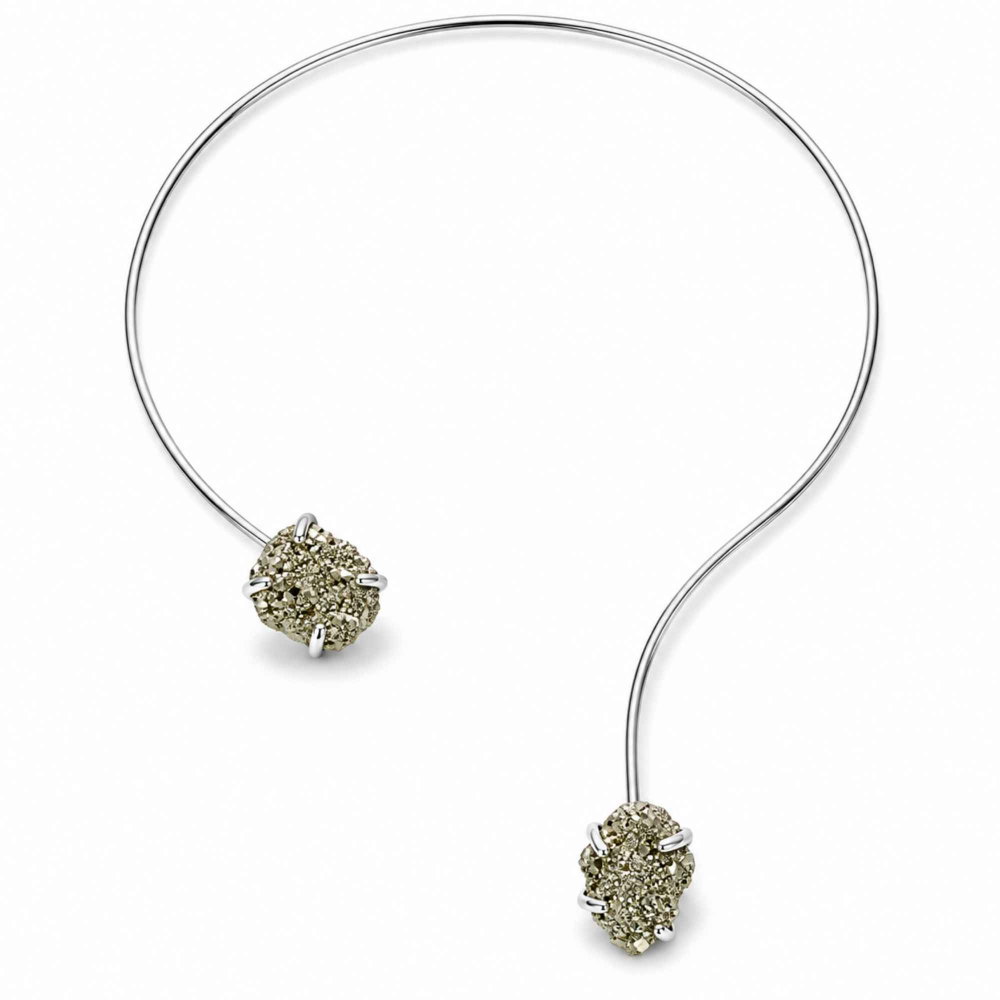 Colier Choker Argintiu cu Pirita Naturala – Prosperitate si Incredere Zilnica [1]