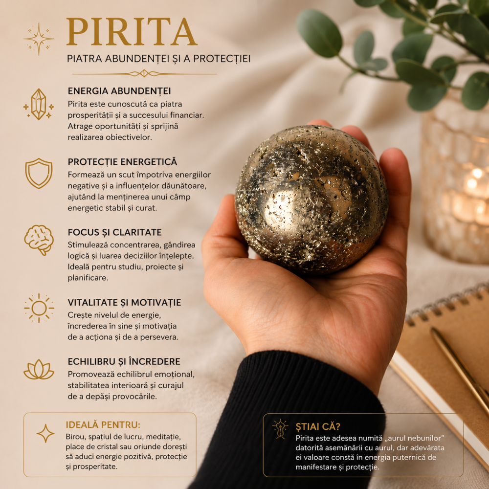 Sfera din Pirita Naturala Premium cu Suport – Prosperitate si Protectie Energetica [3]