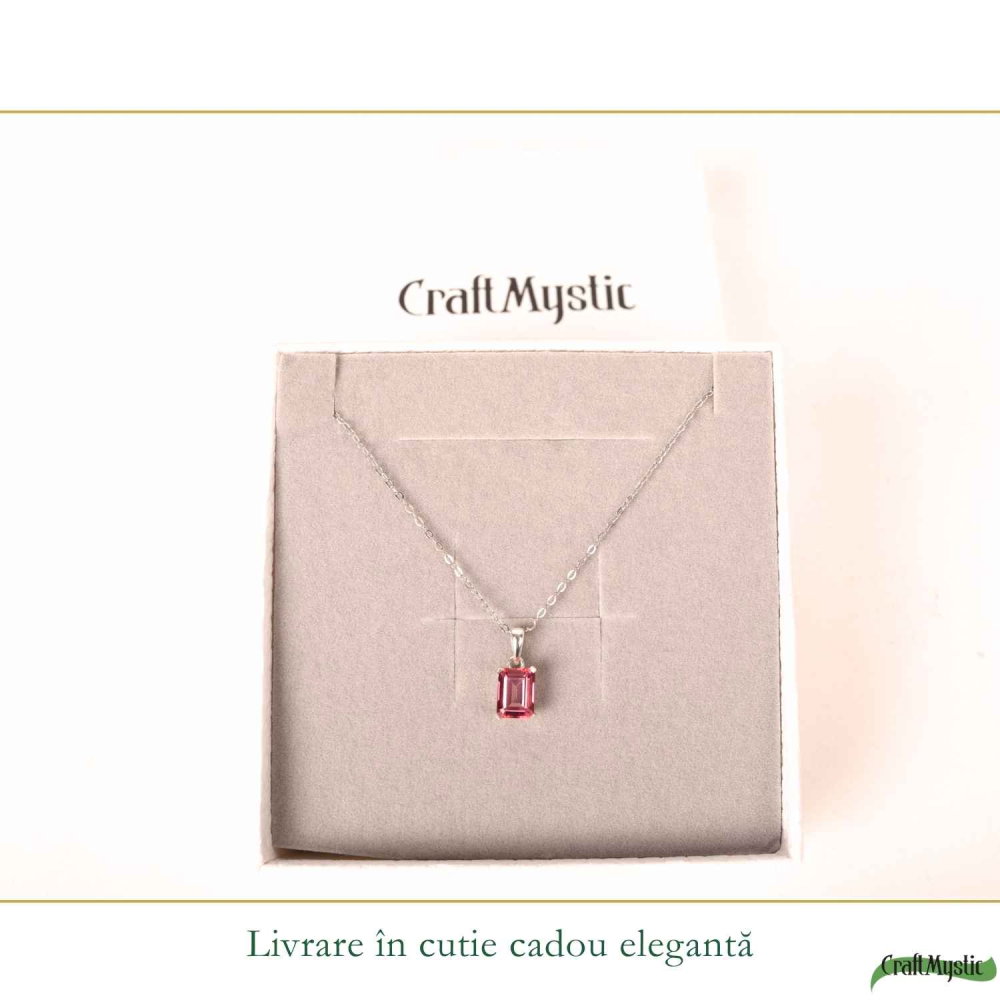 Colier argint 925 cu Topaz Roz forma de dreptunghi – Iubire si echilibru emotional [6]