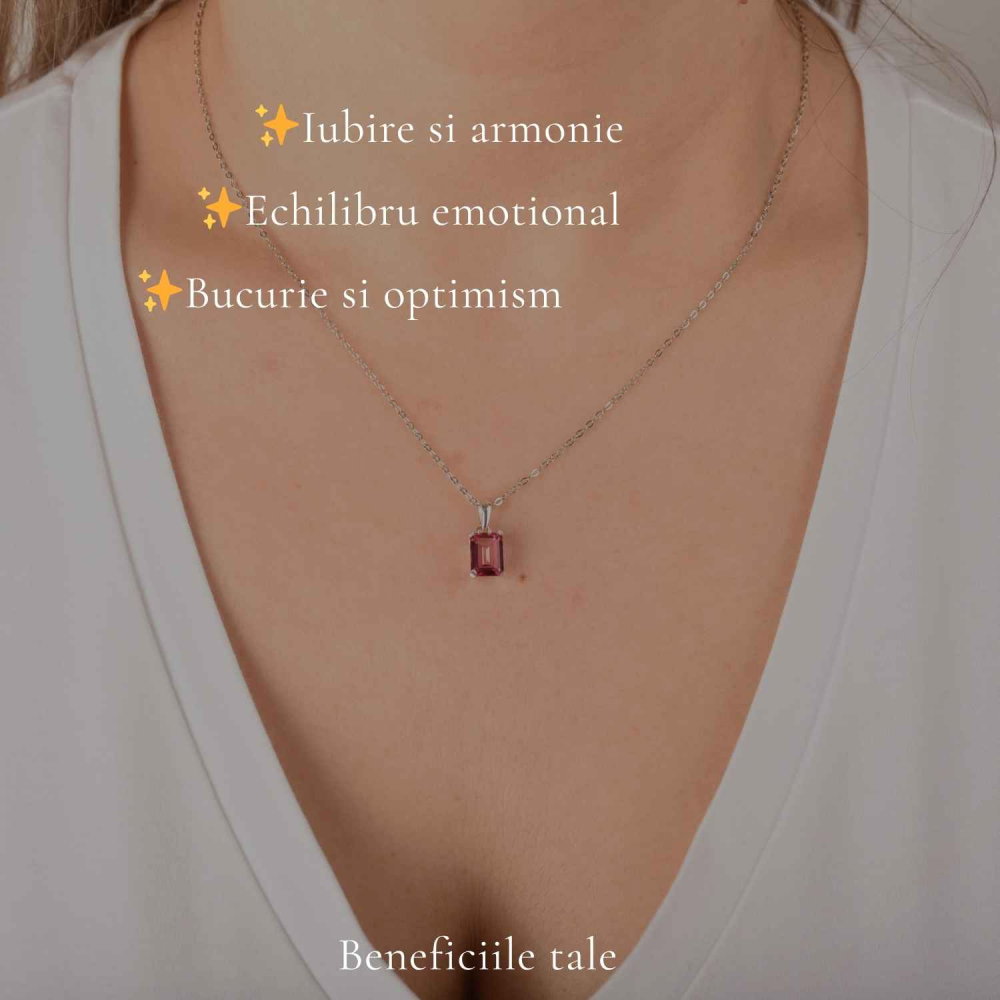 Colier argint 925 cu Topaz Roz forma de dreptunghi – Iubire si echilibru emotional [3]