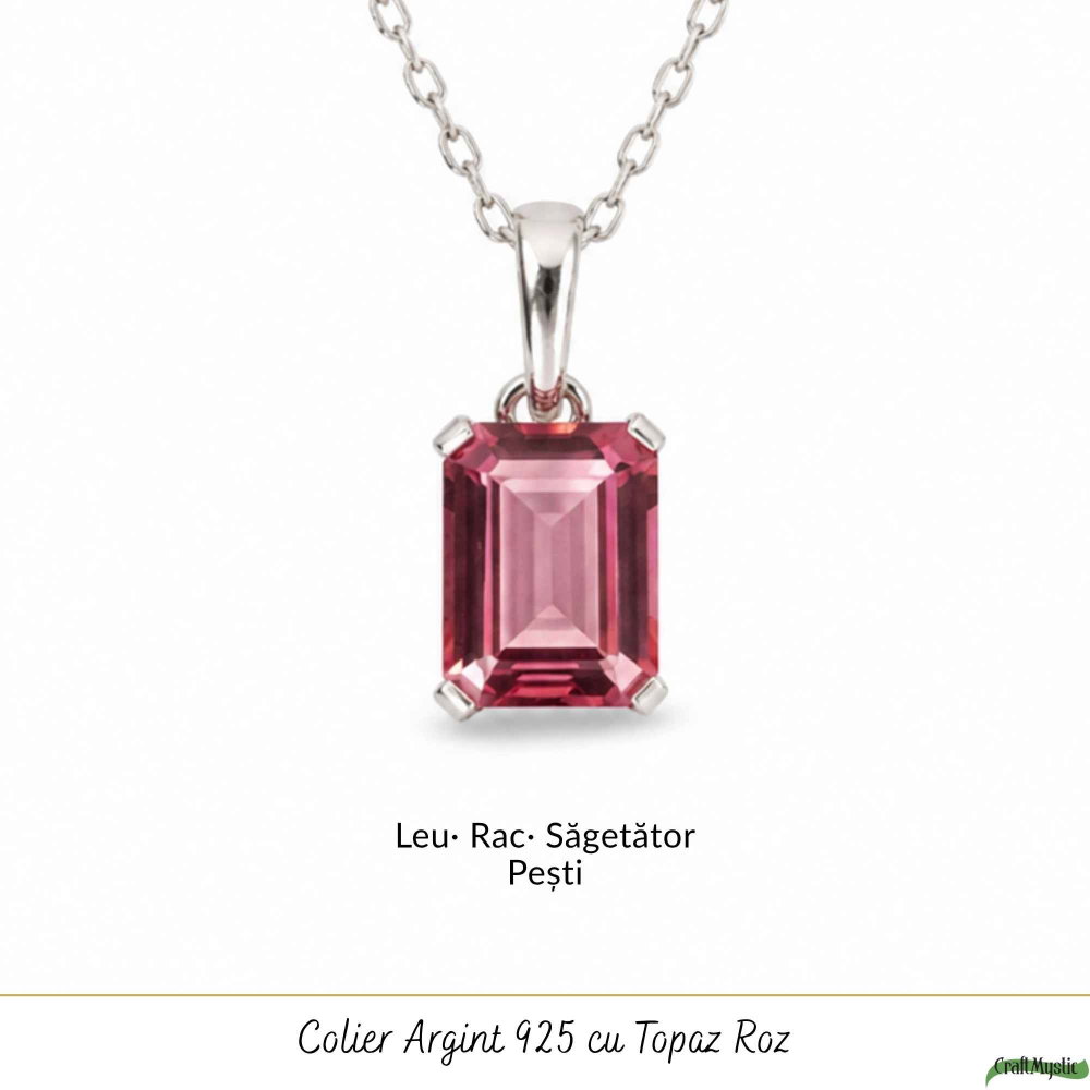 Colier argint 925 cu Topaz Roz forma de dreptunghi – Iubire si echilibru emotional [5]