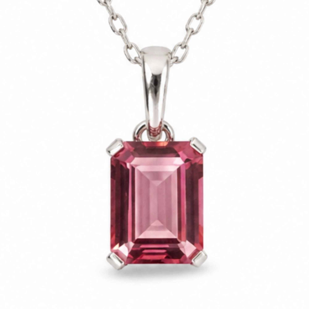 Colier argint 925 cu Topaz Roz forma de dreptunghi – Iubire si echilibru emotional [1]
