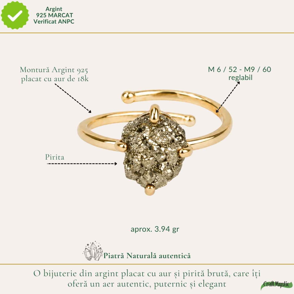 Inel argint 925 cu Pirita bruta – protectie si incredere personala [4]