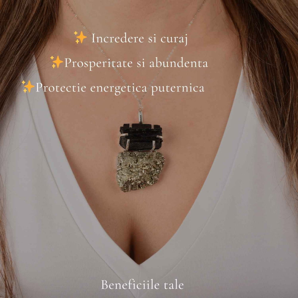 Colier argint 925 cu Pirita si Turmalina neuniform – Protectie si incredere [3]