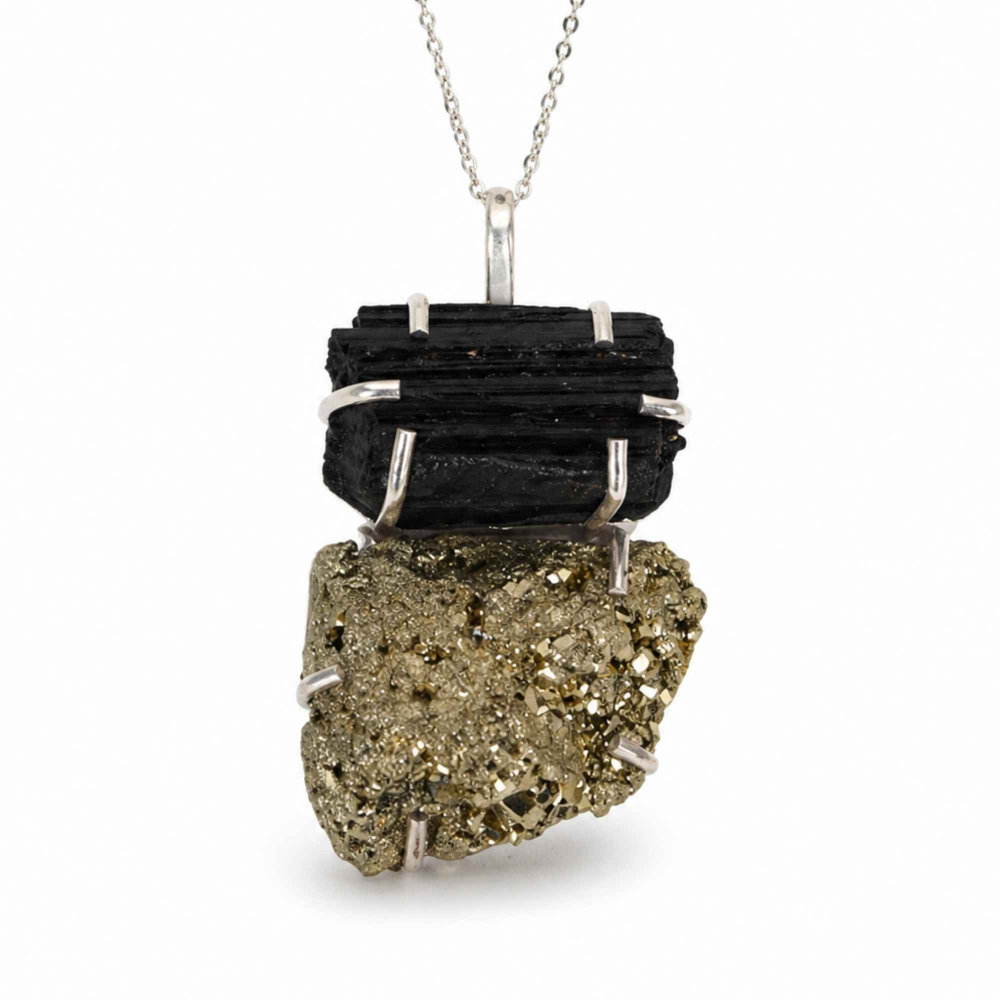 Colier argint 925 cu Pirita si Turmalina neuniform – Protectie si incredere [1]