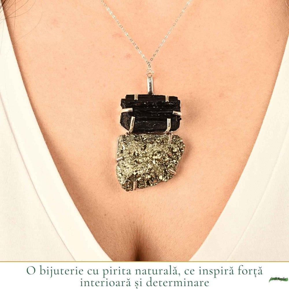 Colier argint 925 cu Pirita si Turmalina neuniform – Protectie si incredere [2]