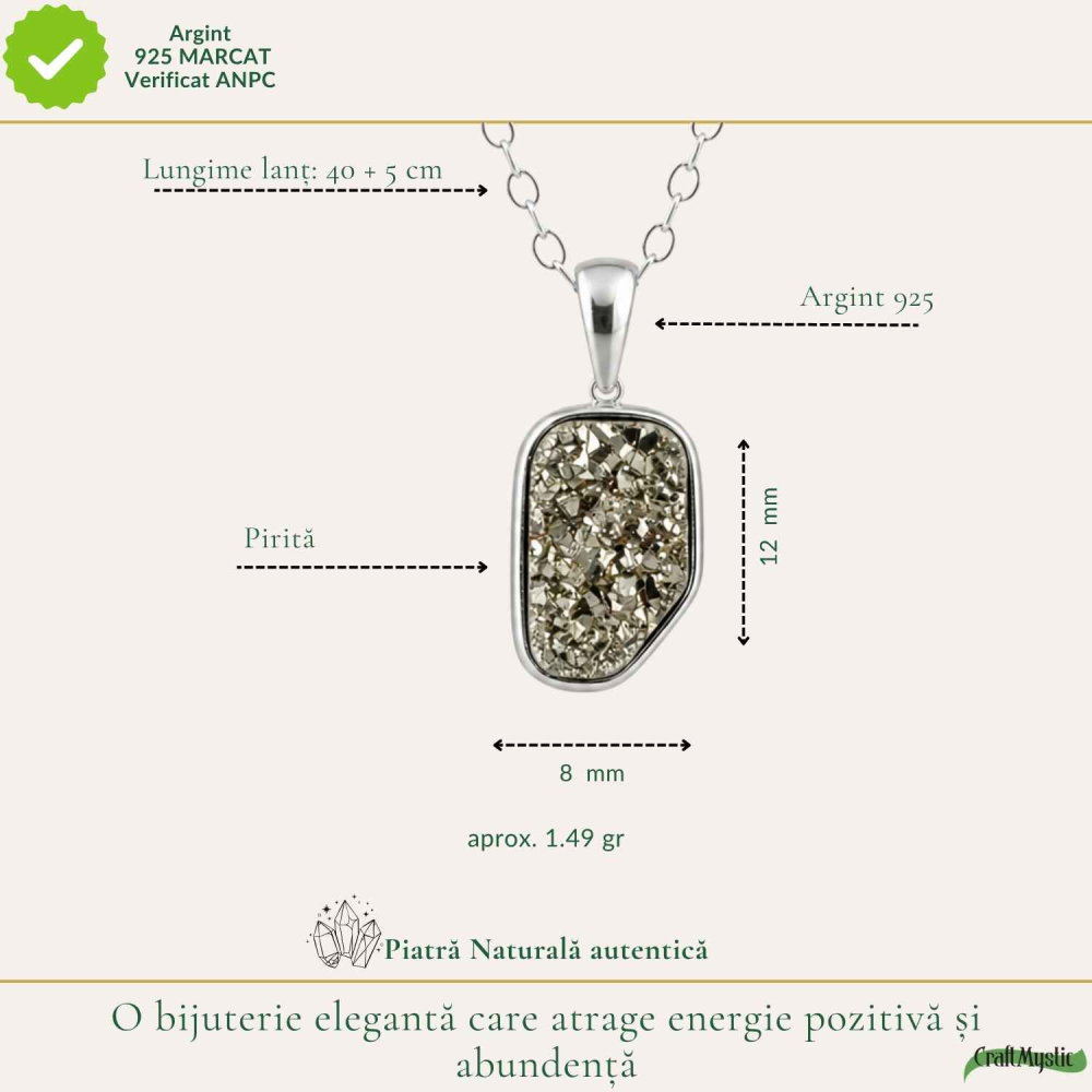 Colier argint 925 cu Pirita neuniform – Prosperitate si protectie energetica [4]
