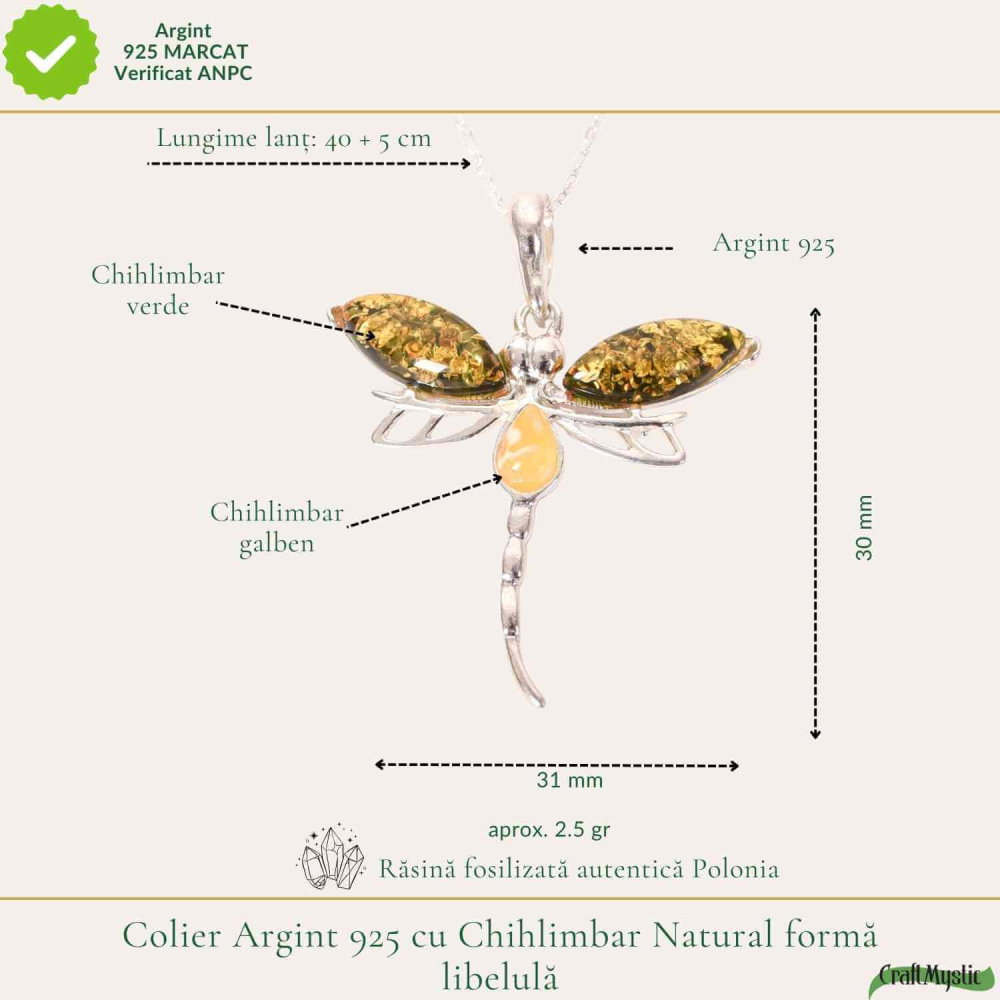 Colier argint 925 cu libelula si chihlimbar natural – Energie solara si transformare [4]