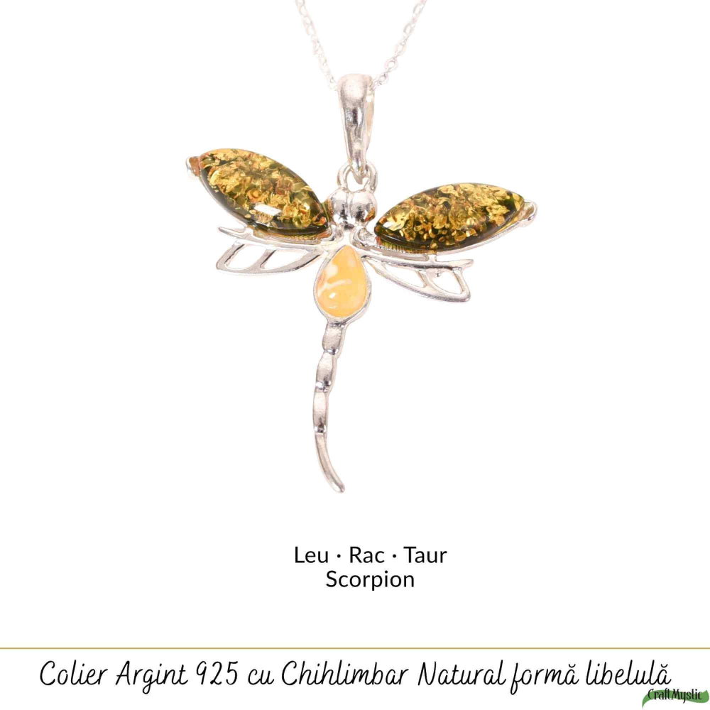 Colier argint 925 cu libelula si chihlimbar natural – Energie solara si transformare [5]