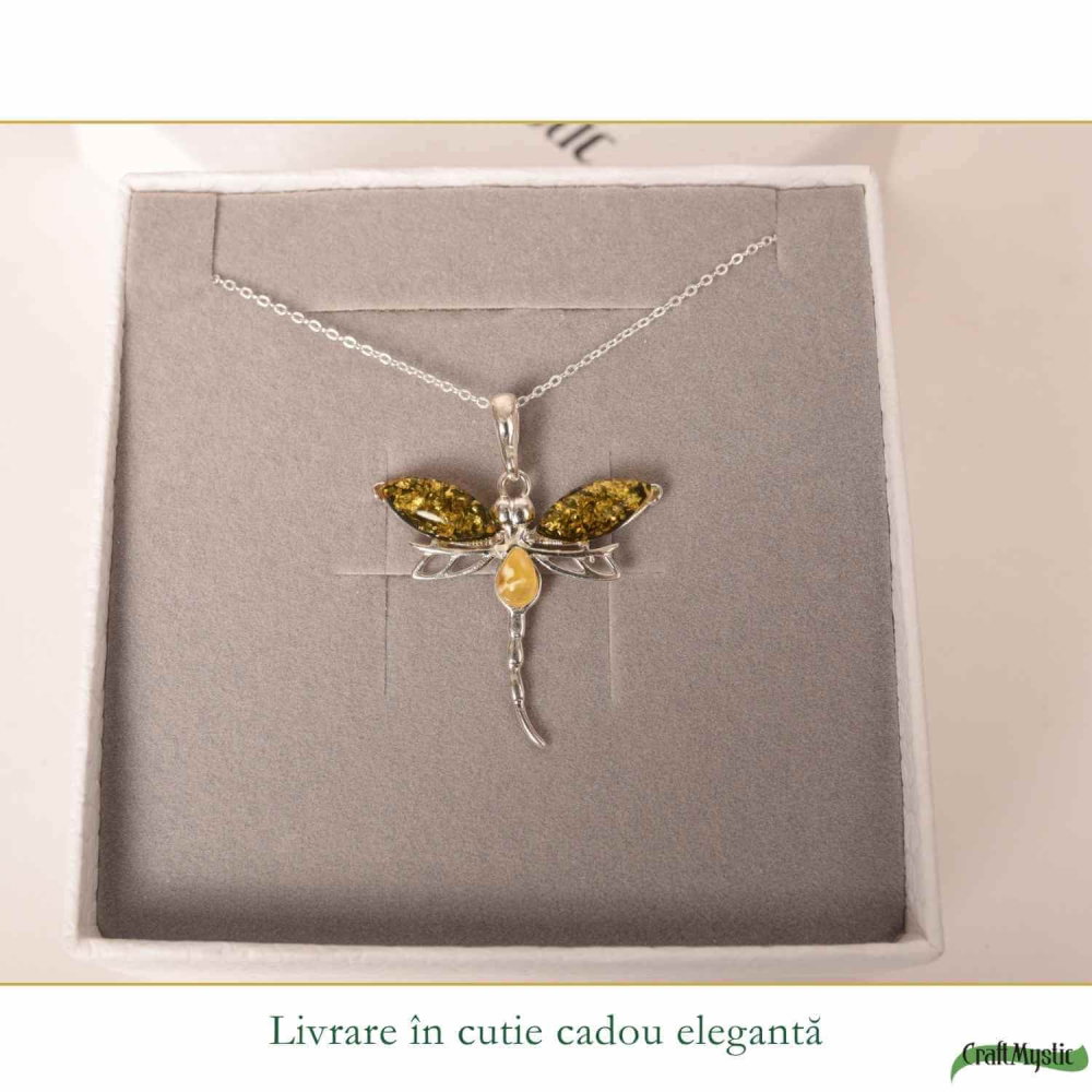 Colier argint 925 cu libelula si chihlimbar natural – Energie solara si transformare [6]