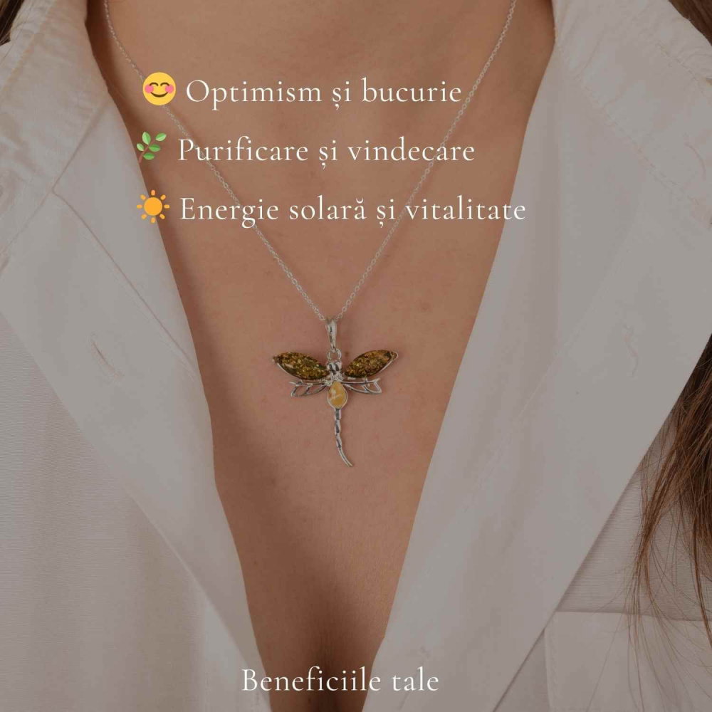 Colier argint 925 cu libelula si chihlimbar natural – Energie solara si transformare [3]