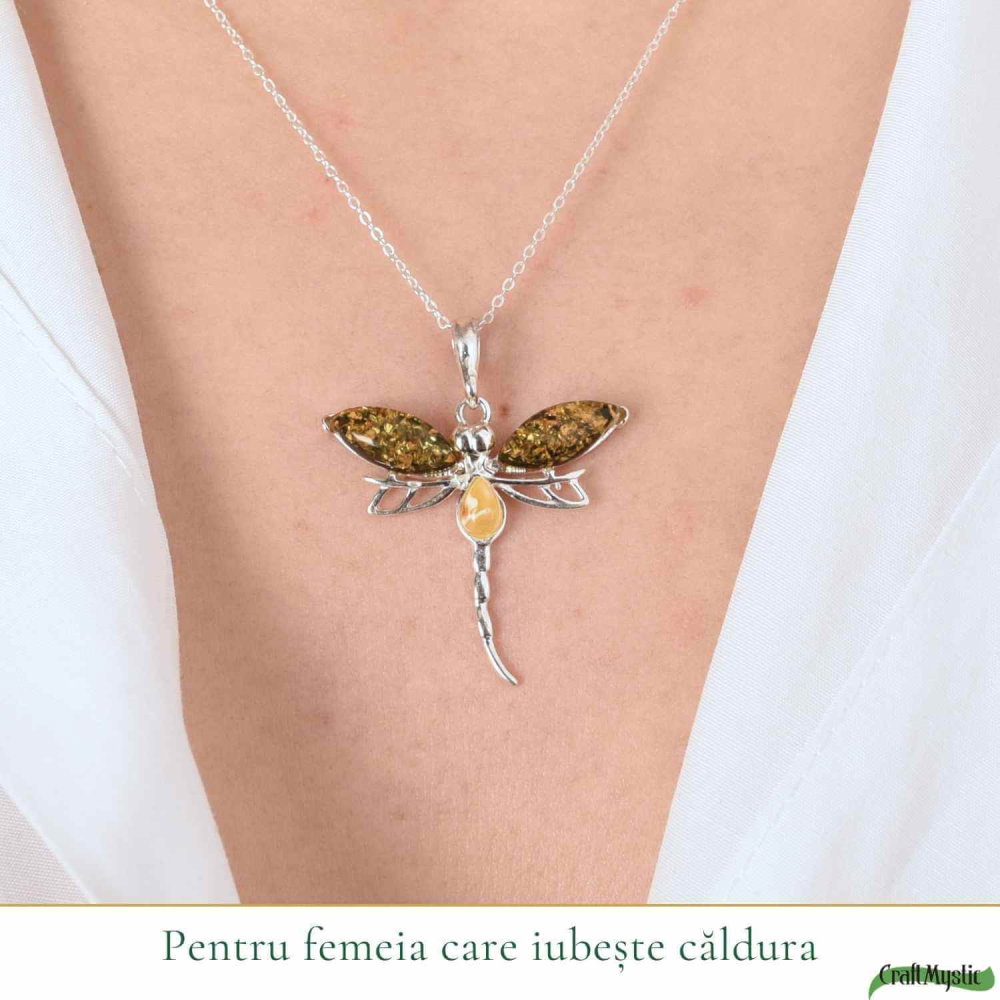 Colier argint 925 cu libelula si chihlimbar natural – Energie solara si transformare [2]