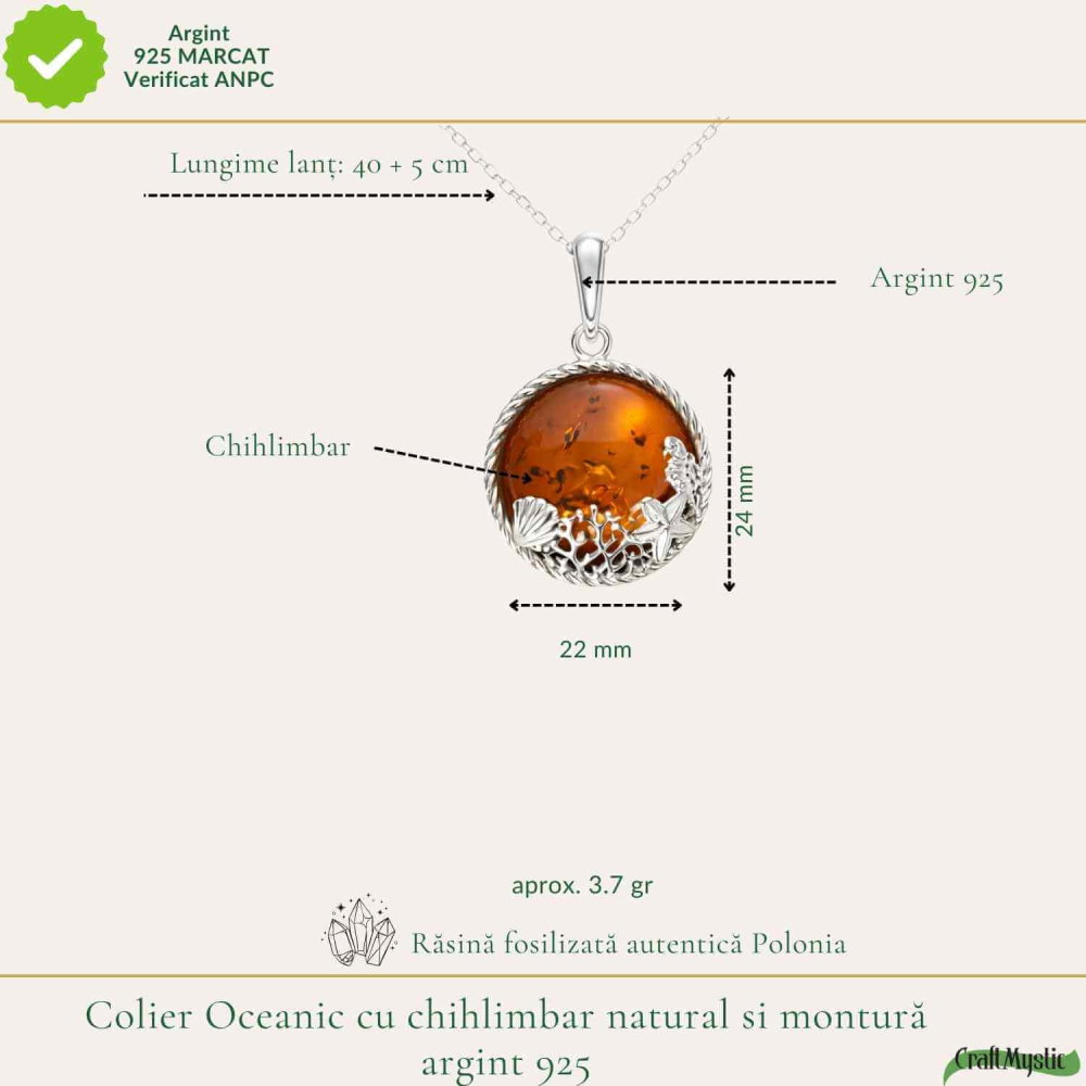 Colier argint 925 rotund cu chihlimbar natural – Energie solara si echilibru [4]