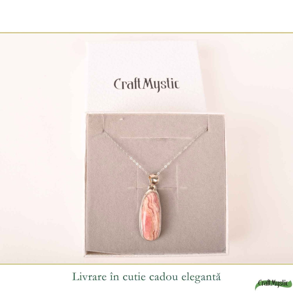 Colier Argint 925 cu Rodocrozit Natural Oval – Echilibru Emotional si Armonie [6]