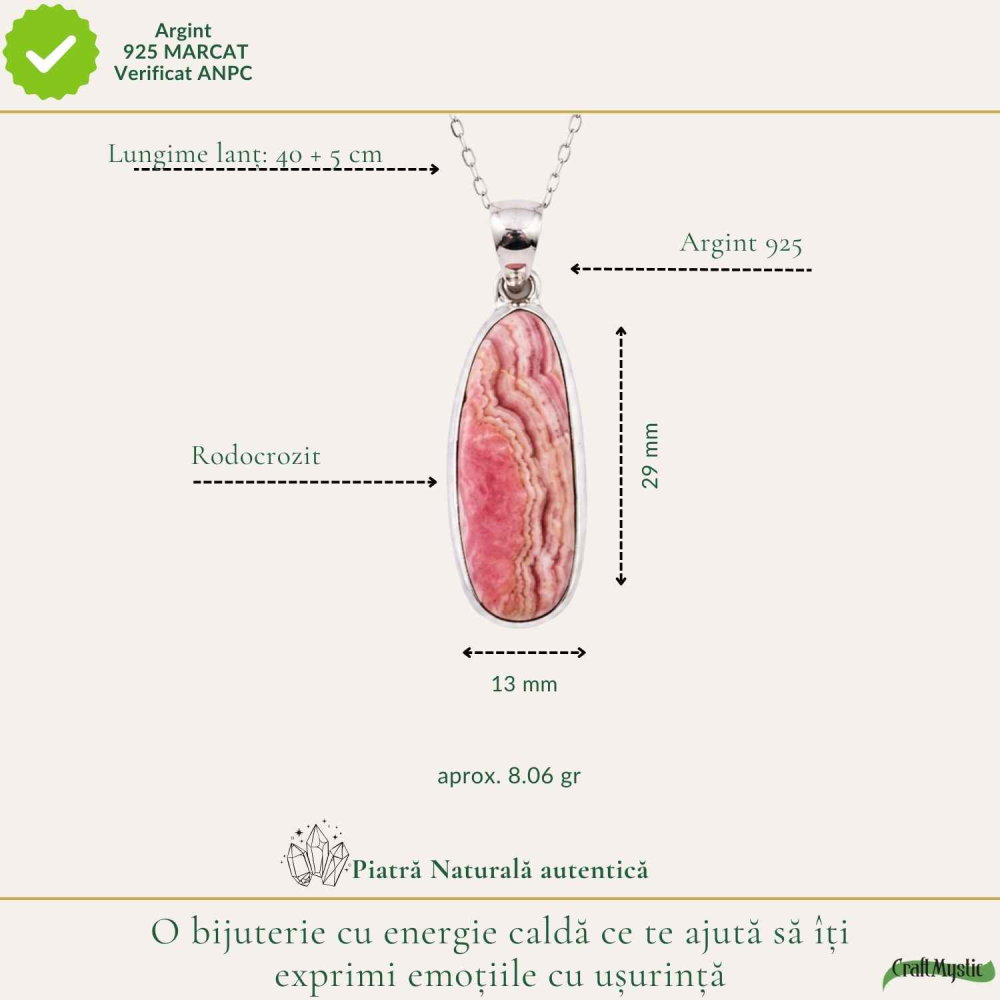 Colier Argint 925 cu Rodocrozit Natural Oval – Echilibru Emotional si Armonie [4]