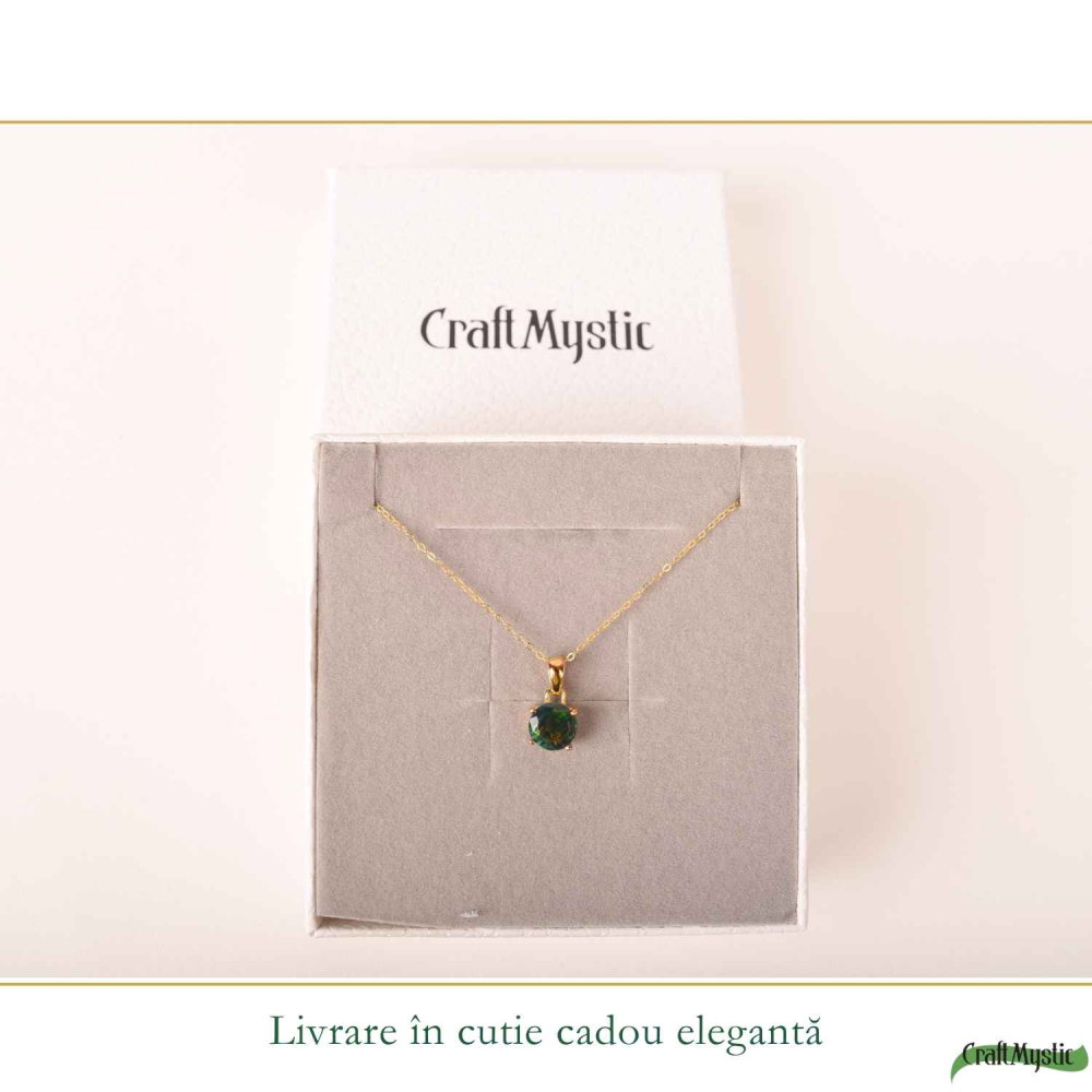 Colier Argint 925 Placat cu Aur 18K cu Opal Negru Rotund – Protectie si Mister [6]