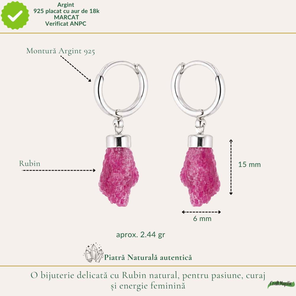 Cercei cu Rubin Brut Natural din Argint 925 – Energie si incredere Feminina [4]