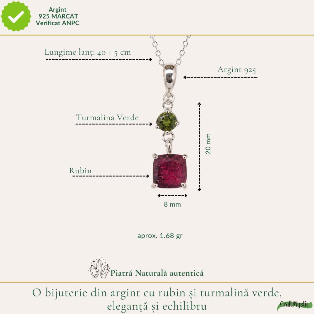 Colier Argint 925 cu Rubin si Turmalina Verde Naturala– Iubire si Armonie [4]