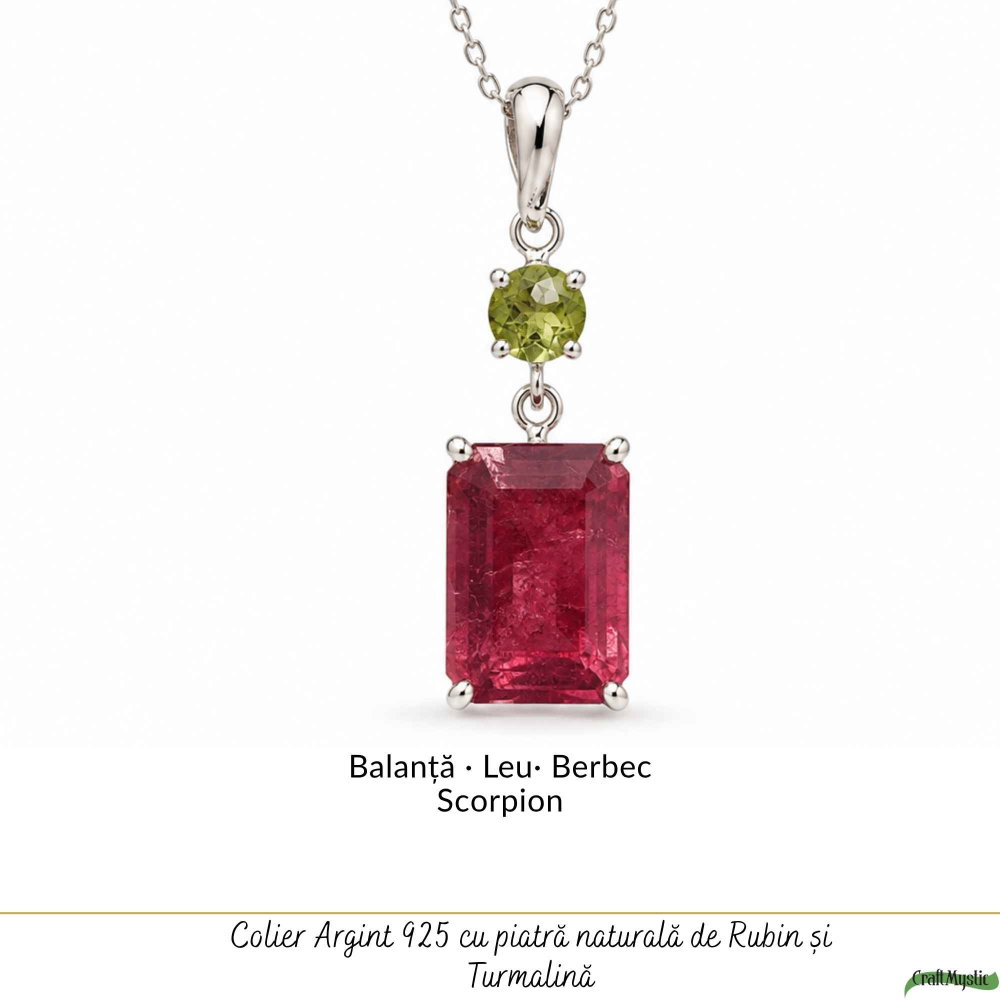 Colier Argint 925 cu Rubin si Turmalina Verde Naturala – Dragoste si Echilibru [5]