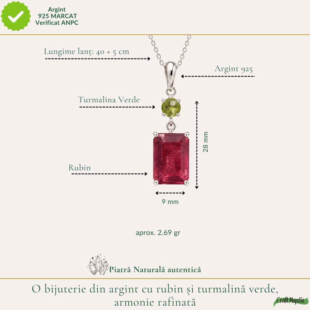 Colier Argint 925 cu Rubin si Turmalina Verde Naturala – Dragoste si Echilibru [4]