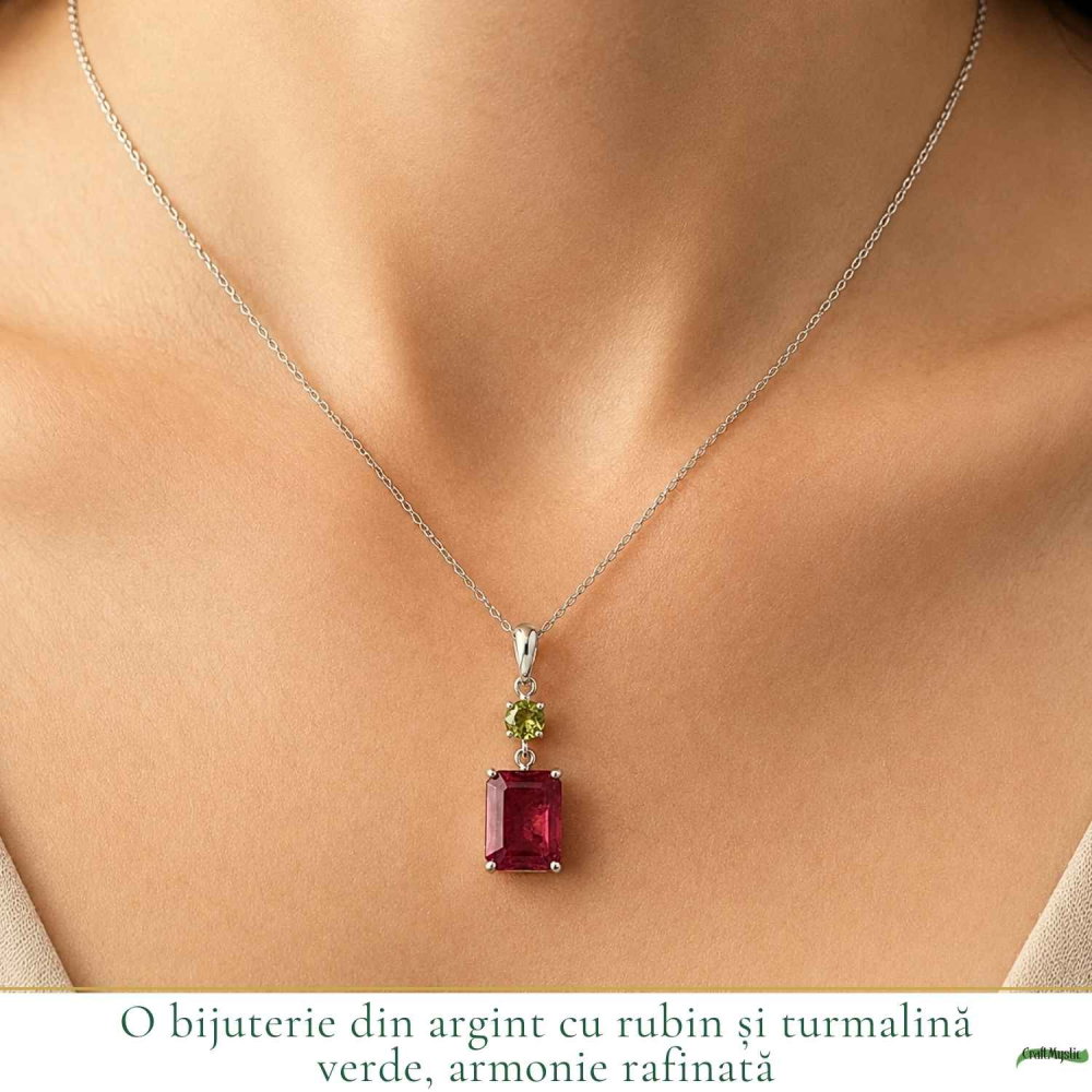 Colier Argint 925 cu Rubin si Turmalina Verde Naturala – Dragoste si Echilibru [2]