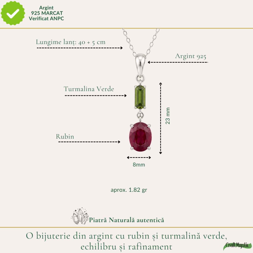 Colier Argint 925 cu Rubin si Turmalina Verde Naturala Oval si Dreptunghi – Iubire si Echilibru Interior [4]