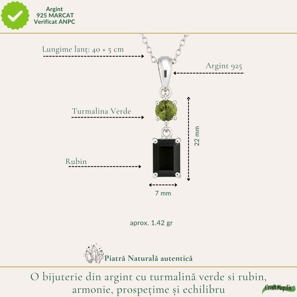 Colier Argint 925 cu Rubin si Turmalina Verde Naturala Rotund si Dreptunghi – Dragoste si Armonie [4]