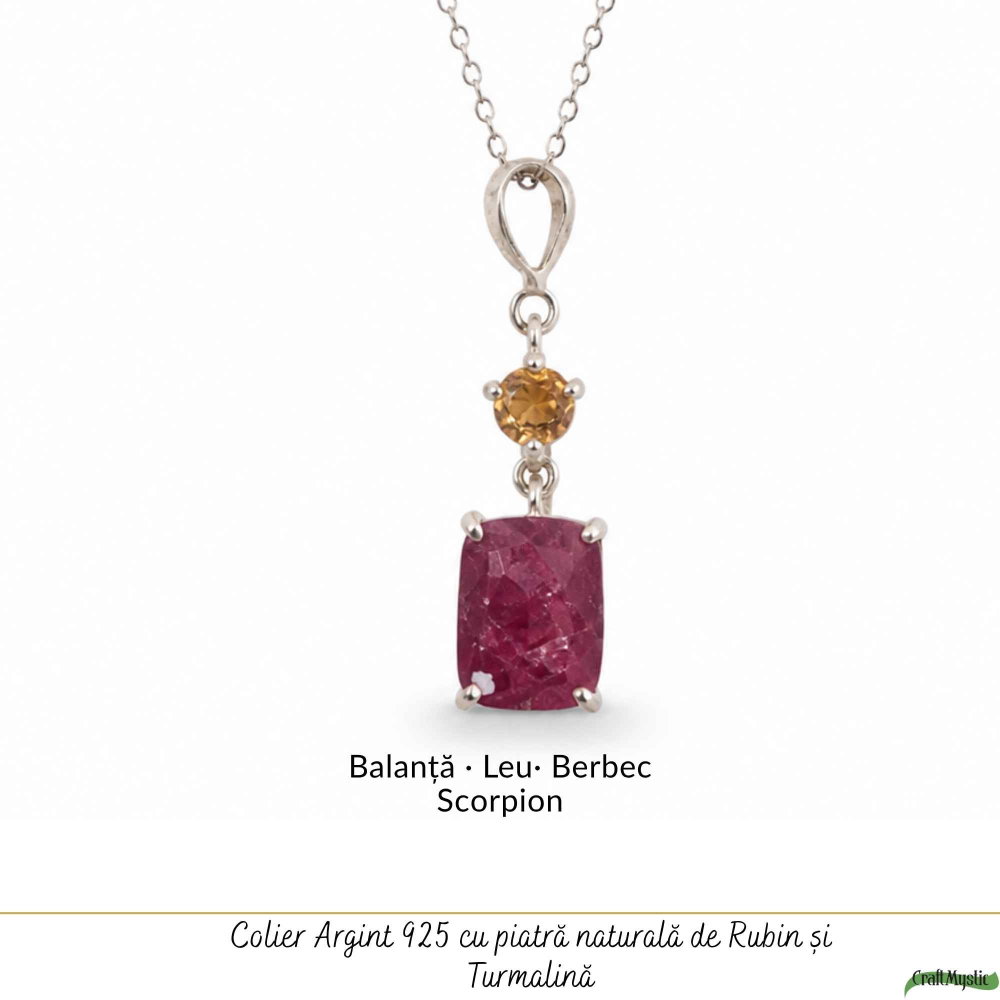Colier Argint 925 cu Rubin si Turmalina Galbena Naturala Rotund si Dreptunghi – Bucurie si Incredere [5]
