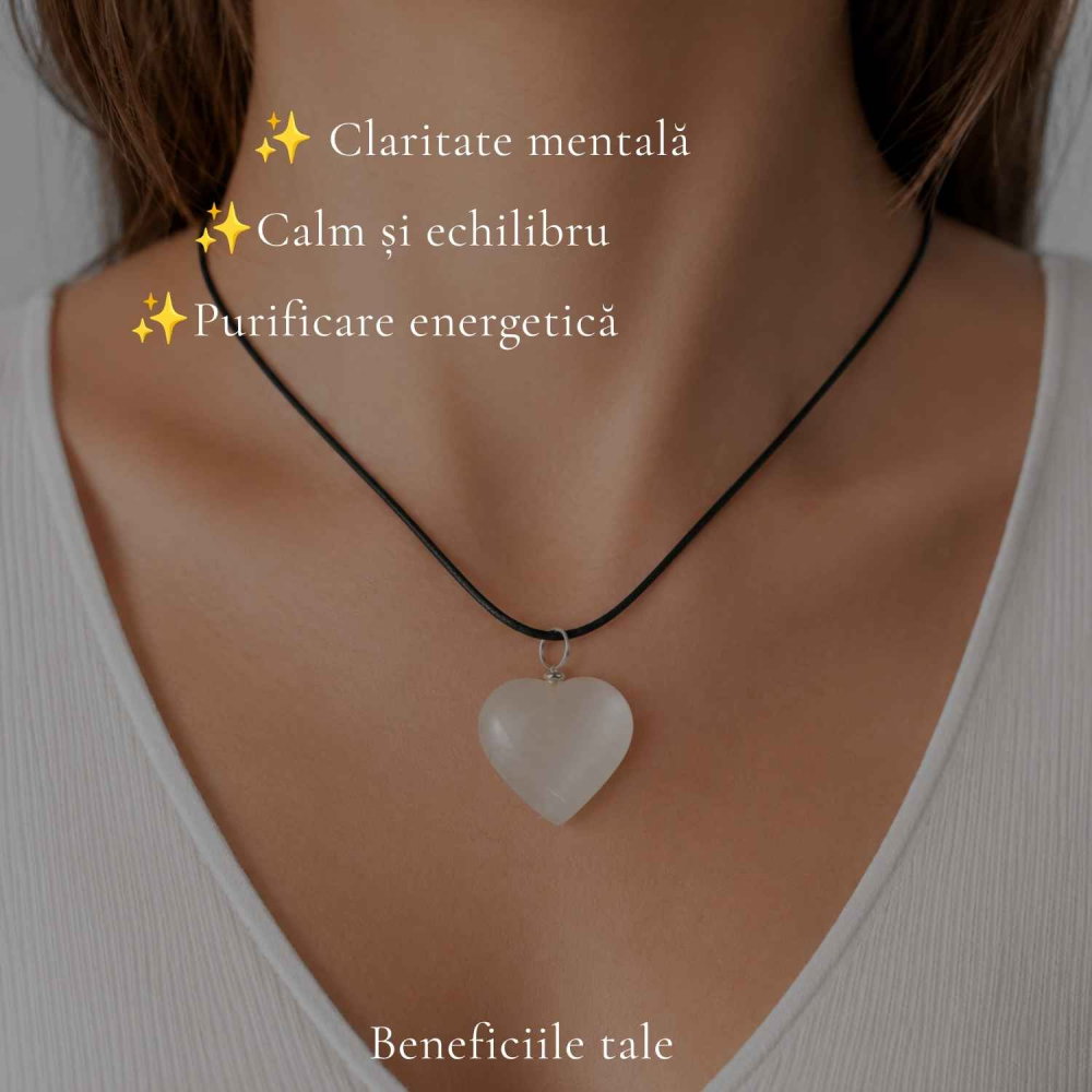 Colier cu Selenit Natural in Forma de Inima – Puritate, Lumina si Armonie Interioara [3]