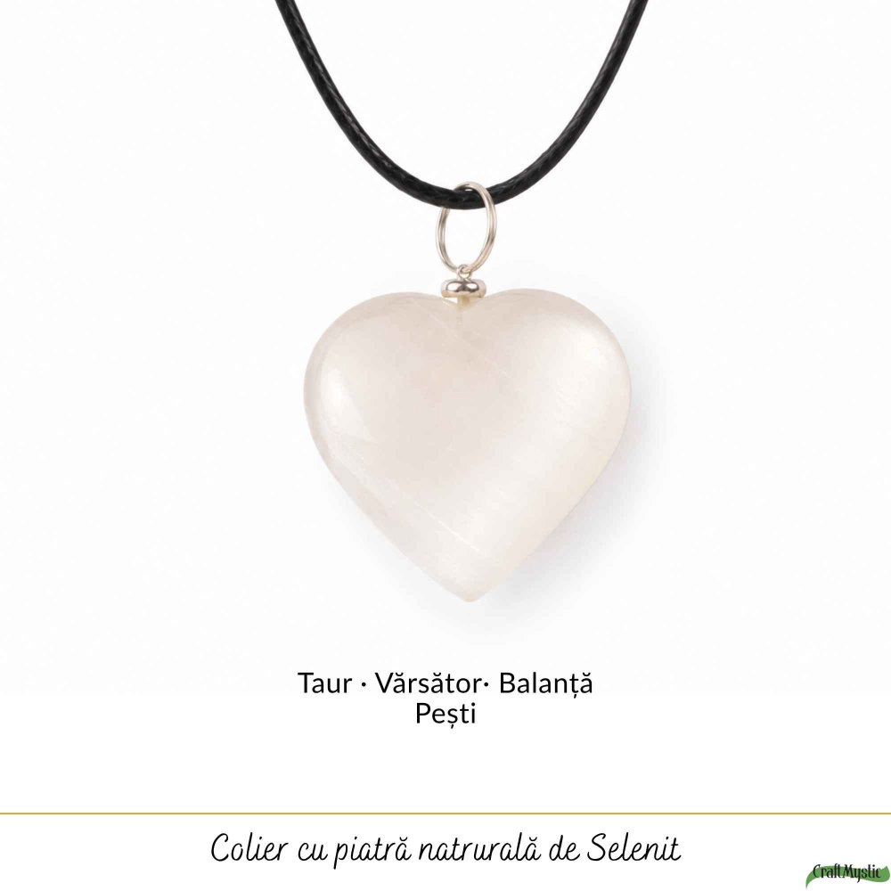 Colier cu Selenit Natural in Forma de Inima – Puritate, Lumina si Armonie Interioara [5]