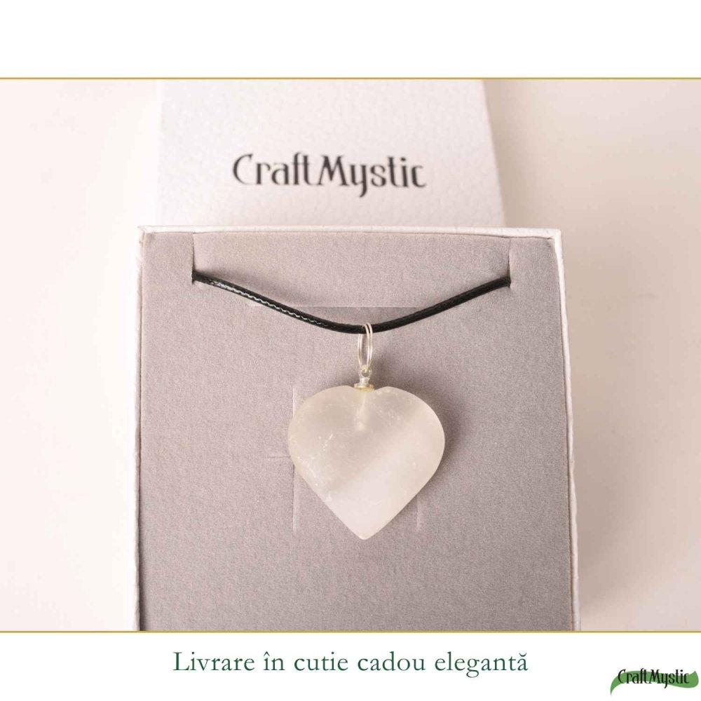 Colier cu Selenit Natural in Forma de Inima – Puritate, Lumina si Armonie Interioara [6]