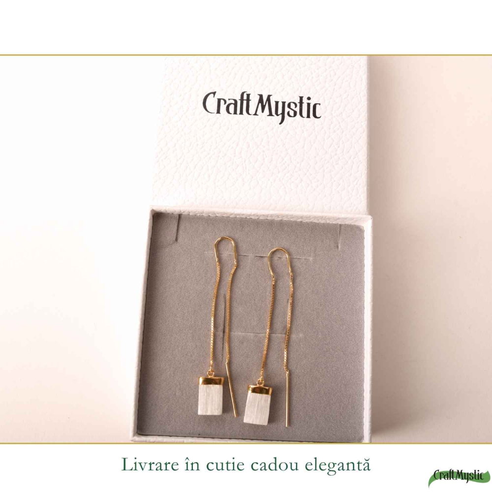 Cercei Argint 925 Placat cu Aur 18K cu Selenit Dreptunghiular – Liniste si Purificare [6]