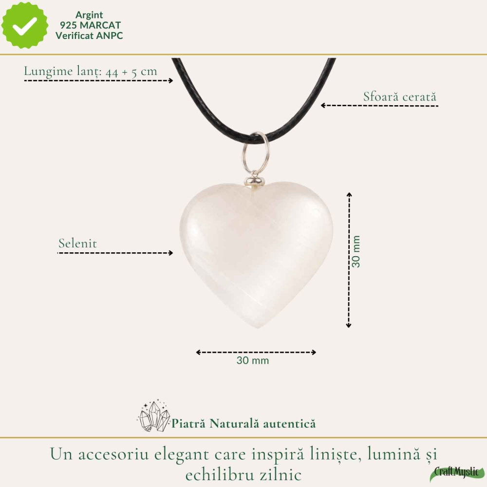 Colier cu Selenit Natural in Forma de Inima – Puritate, Lumina si Armonie Interioara [4]