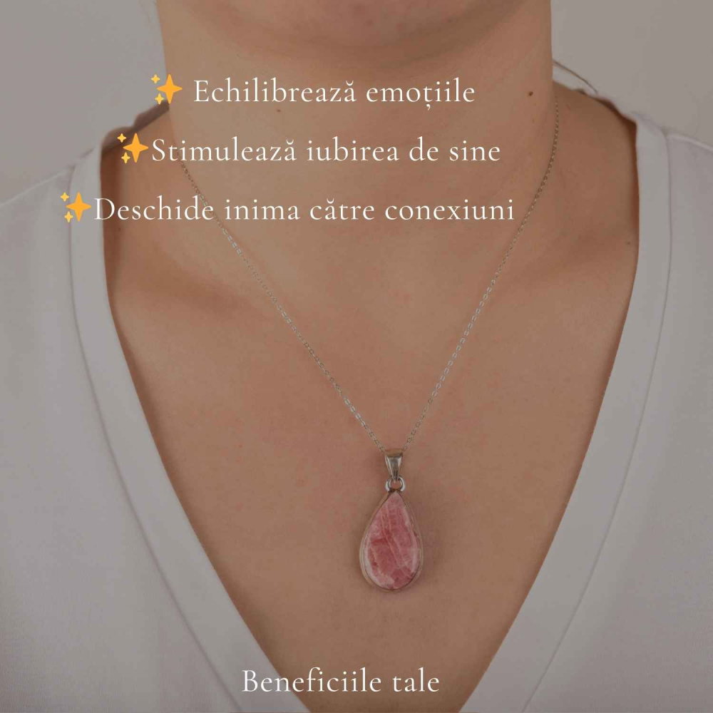 Colier Argint 925 cu Rodocrozit Natural Lacrima – Iubire de Sine si Echilibru Emotional [3]