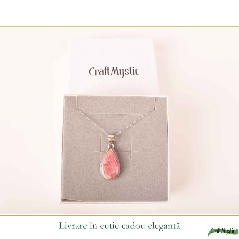 Colier Argint 925 cu Rodocrozit Natural Lacrima – Iubire de Sine si Echilibru Emotional [6]