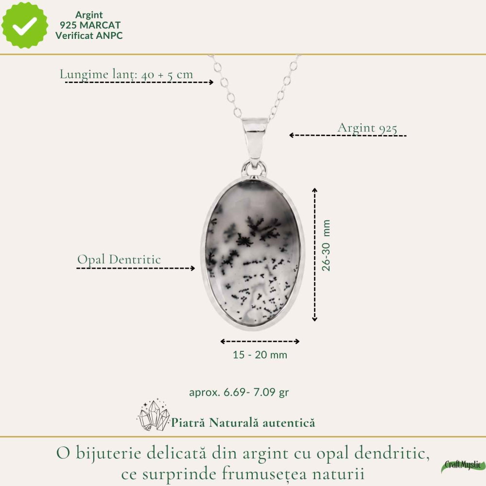 Colier argint 925 cu Opal Dendritic oval – Claritate si echilibru interior [4]