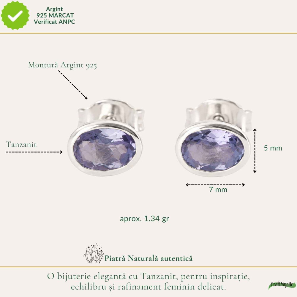 Cercei Argint 925 cu Tanzanit Fațetat Oval – Intuitie si Eleganta Feminina [4]