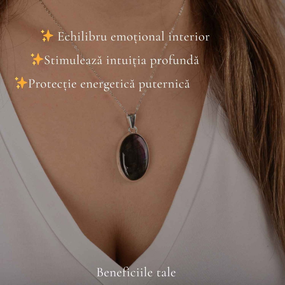 Colier Argint 925 cu Labradorit Violet Oval – Intuitie si Protectie [3]
