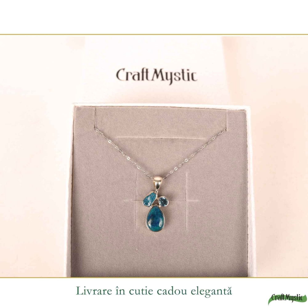 Colier argint 925 cu Topaz Albastru, Apatit si Shattuckit – Claritate si intuitie [6]