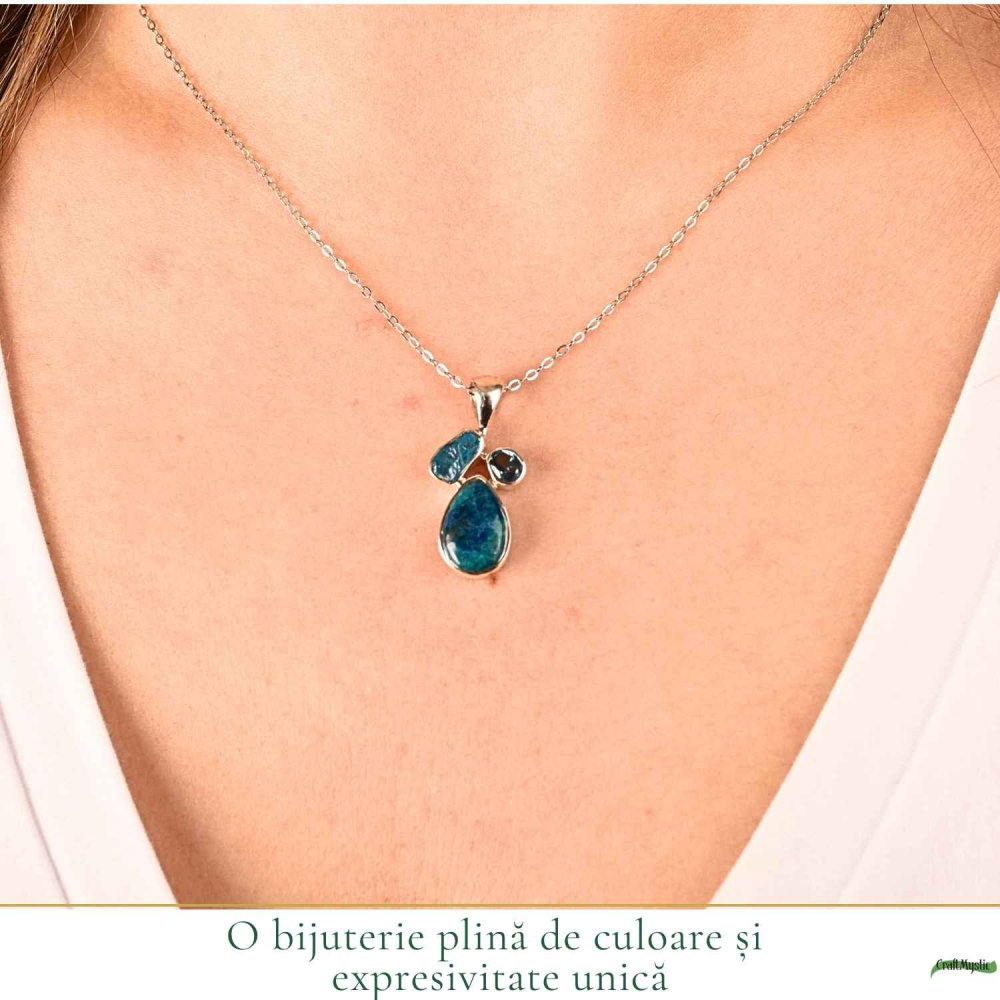 Colier argint 925 cu Topaz Albastru, Apatit si Shattuckit – Claritate si intuitie [2]