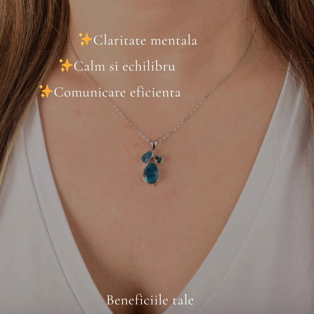 Colier argint 925 cu Topaz Albastru, Apatit si Shattuckit – Claritate si intuitie [3]