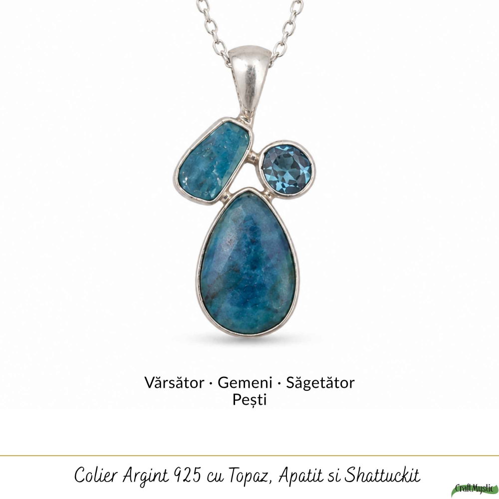 Colier argint 925 cu Topaz Albastru, Apatit si Shattuckit – Claritate si intuitie [5]